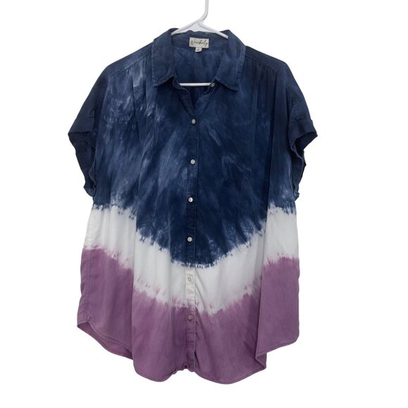 Wonderly Womens Tie-Dye Button-Front Shirt Blouse SZ XL 100% Lyocell Navy/Blue - Picture 1 of 10